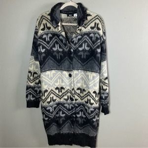 BDG cardigan car coat oversized fair isle intarsia longline extra small